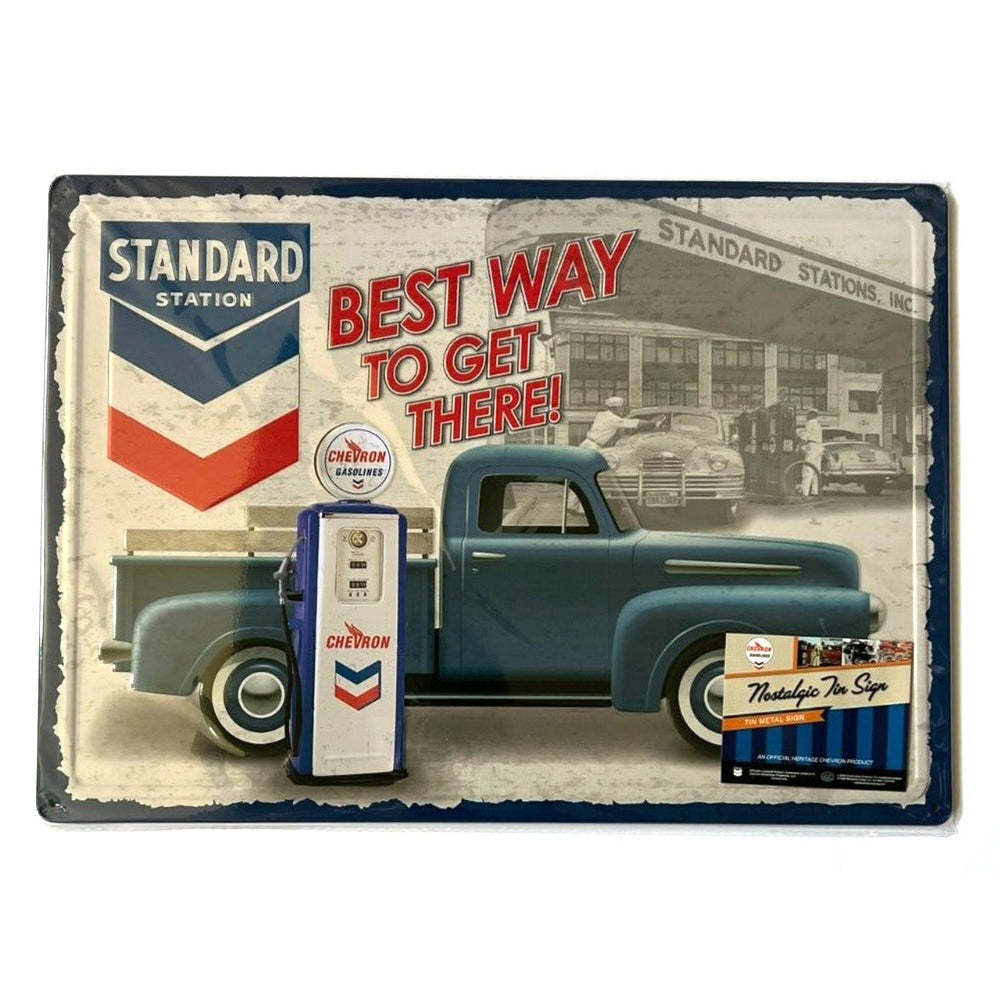 Standard Station Chevron Gasoline Novelty Hem Wrapped Embossed Sign 17" x 12" Home & Garden:Home Décor:Plaques & Signs Style Your Walls