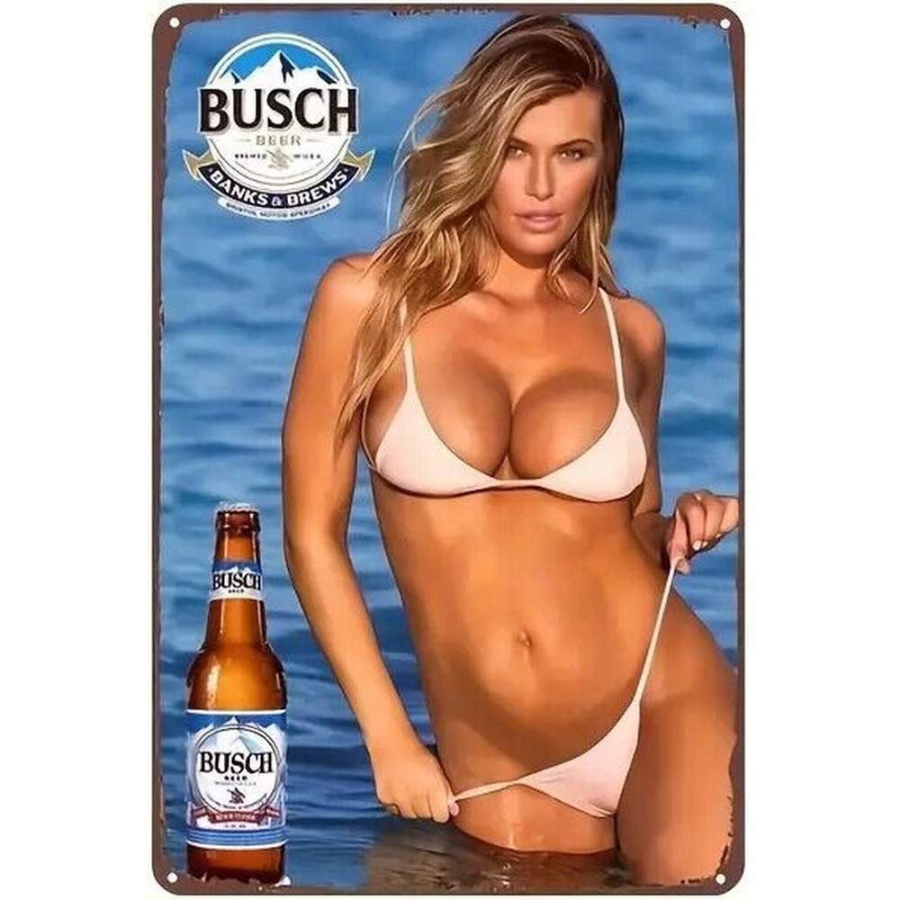 Busch Beer Bikini Model Novelty Metal Sign 8" x 12" Wall Art Home & Garden:Home Décor:Plaques & Signs Style Your Walls