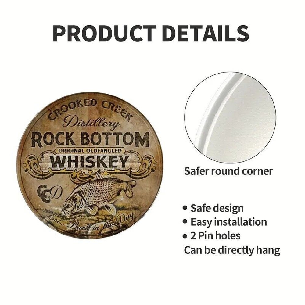 Rock Bottom Whiskey Vintage Style Novelty 12" Round Metal Sign NEW! Home & Garden:Home Décor:Plaques & Signs Style Your Walls