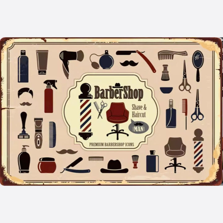 Barber Shop Premium Barber Shop Icons Novelty Metal Sign 12" x 8" Wall Art Home & Garden:Home Décor:Plaques & Signs Style Your Walls
