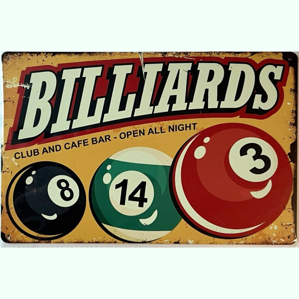Billiards Open All Night Novelty metal sign 12" x 8" Wall Art New! Home & Garden:Home Décor:Plaques & Signs Style Your Walls