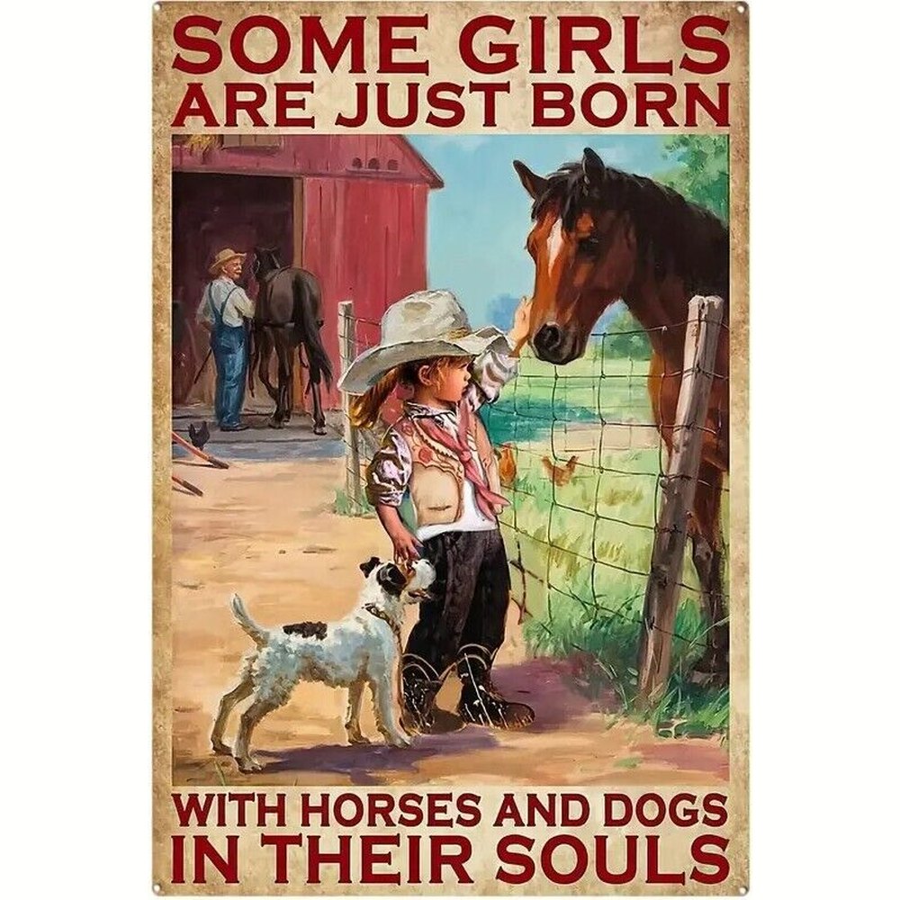 Some Girls Are Just Born With Horses And Dogs In Their Souls Metal Sign 8" x 12" Home & Garden:Home Décor:Plaques & Signs Style Your Walls