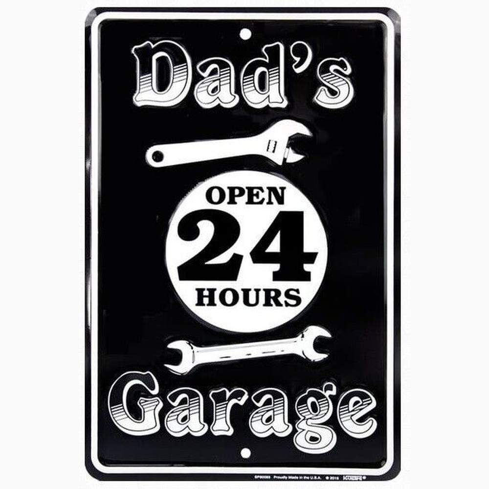 Dad's Garage 8" x 12" Embossed Metal Novelty Parking Sign Home & Garden:Home Décor:Plaques & Signs Style Your Walls
