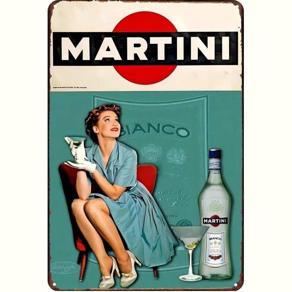Martini Bianco Vintage Novelty Metal 12" x 8" Wall Art Home & Garden:Home Décor:Plaques & Signs Style Your Walls