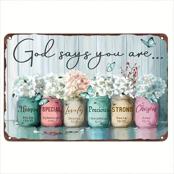 God Says You Are Unique, Strong, Lovely - Vintage Novelty 12" x 8" Metal Sign Home & Garden:Home Décor:Plaques & Signs Style Your Walls