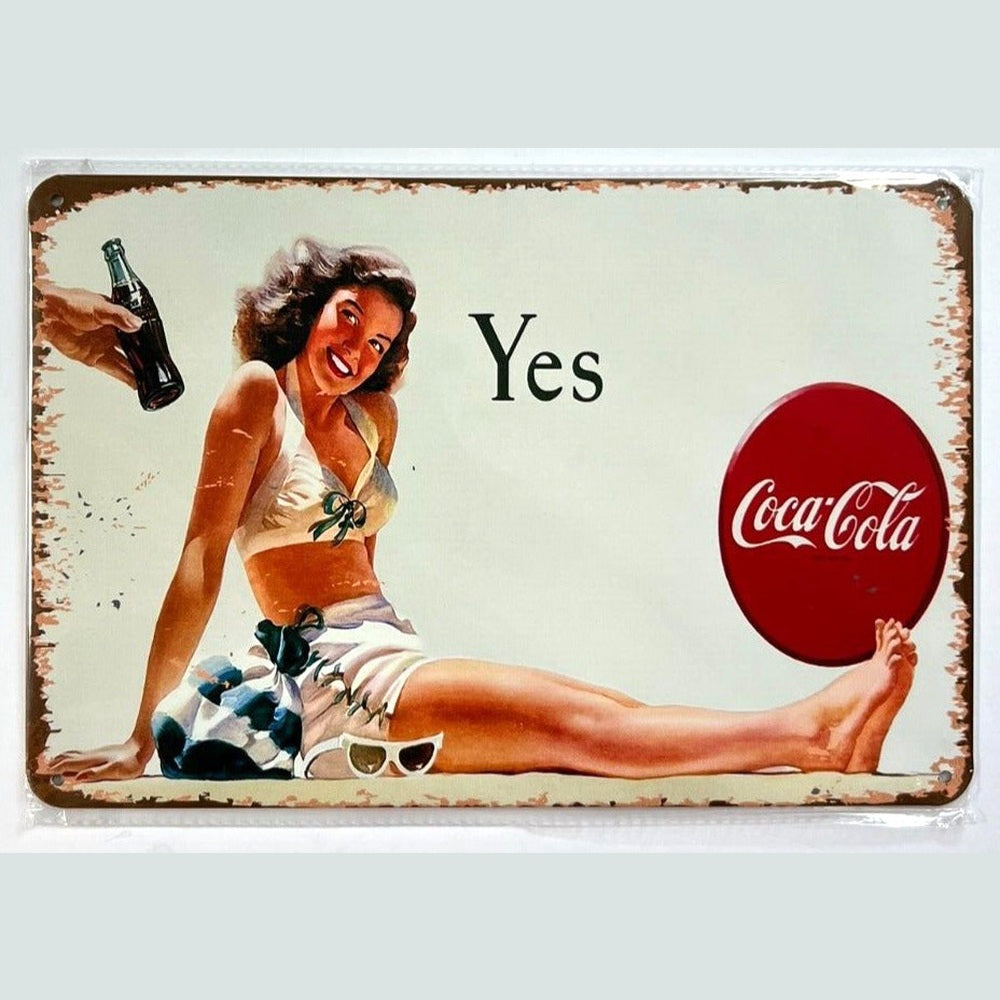 Coca-Cola Yes Coca-Cola Vintage Novelty Metal Sign 12" x 8" Wall Art Home & Garden:Home Décor:Plaques & Signs Style Your Walls
