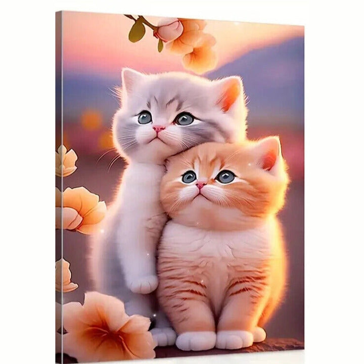 Cherry Blossom Sunset Kittens Framed Canvas 11.8" x 15.7" Wall Art NEW! Home & Garden:Home Décor:Posters & Prints Style Your Walls