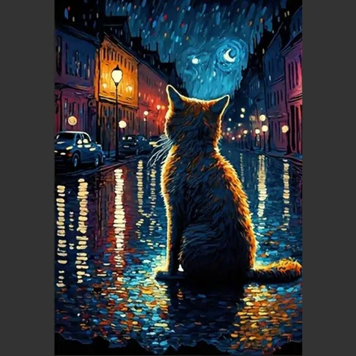 Van Gogh Cat Under The Stars Colorful Canvas Art Print 15.7" x 23.6" NEW! Home & Garden:Home Décor:Posters & Prints Style Your Walls