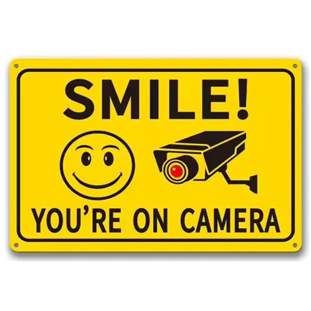 Smile You're On Camera Yellow Security Metal Sign 12" x 8" Wall Art Home & Garden:Home Décor:Plaques & Signs Style Your Walls