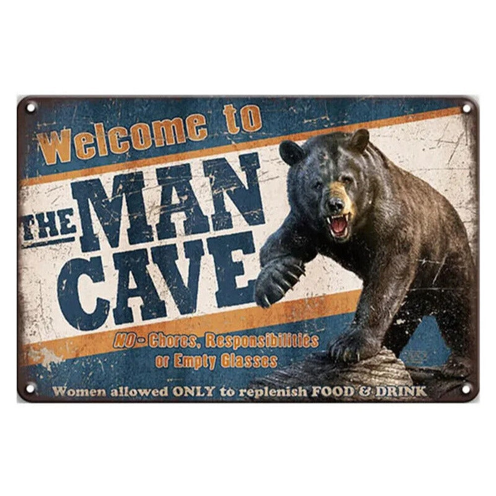 Welcome To The Man Cave Grizzly Bear Vintage Novelty Metal Sign 8" x 12" NEW! Home & Garden:Home Décor:Plaques & Signs Style Your Walls