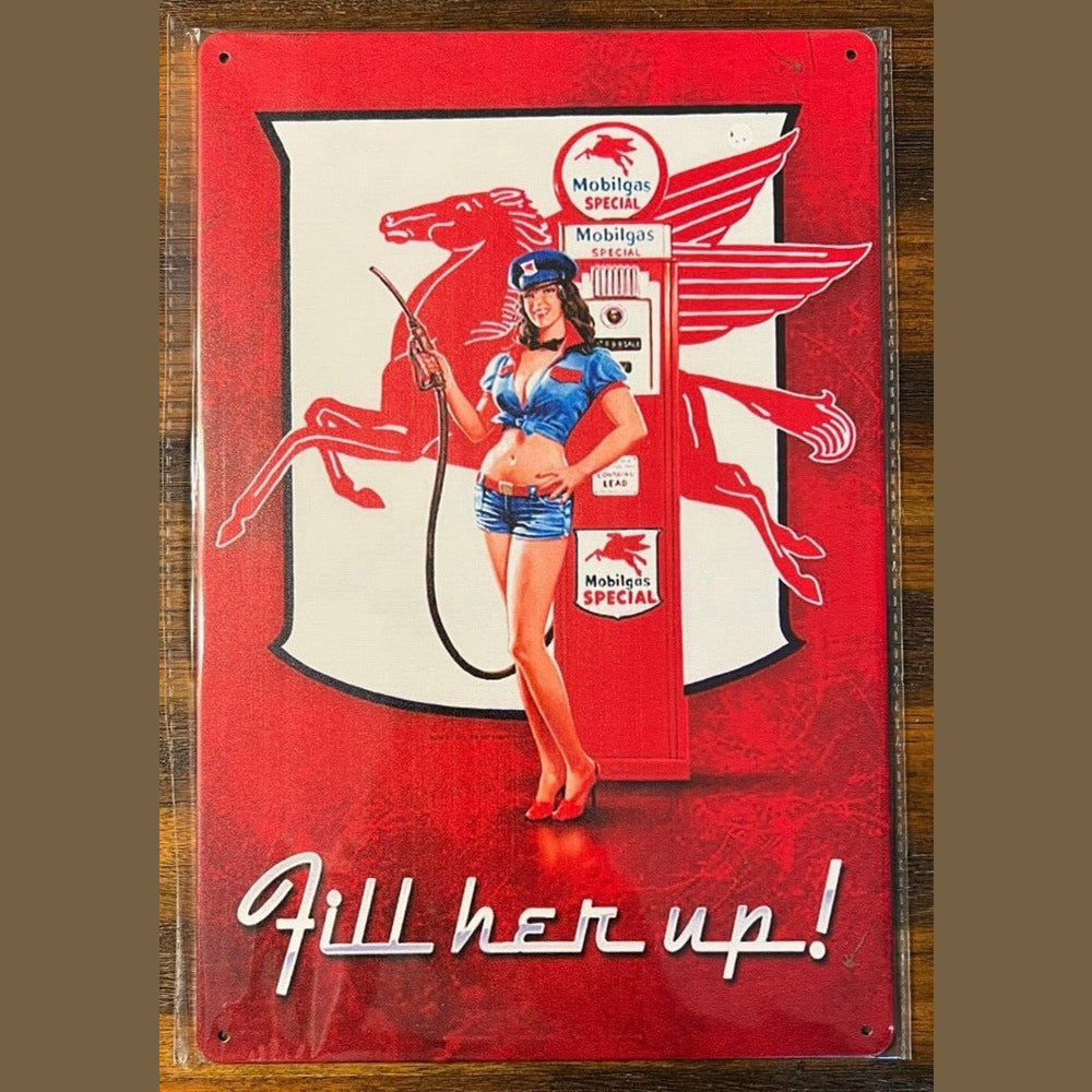 Mobilgas Mobil Gas "Fill Her Up!" Novelty Metal Sign 12" x 8" Wall Art Home & Garden:Home Décor:Plaques & Signs Style Your Walls