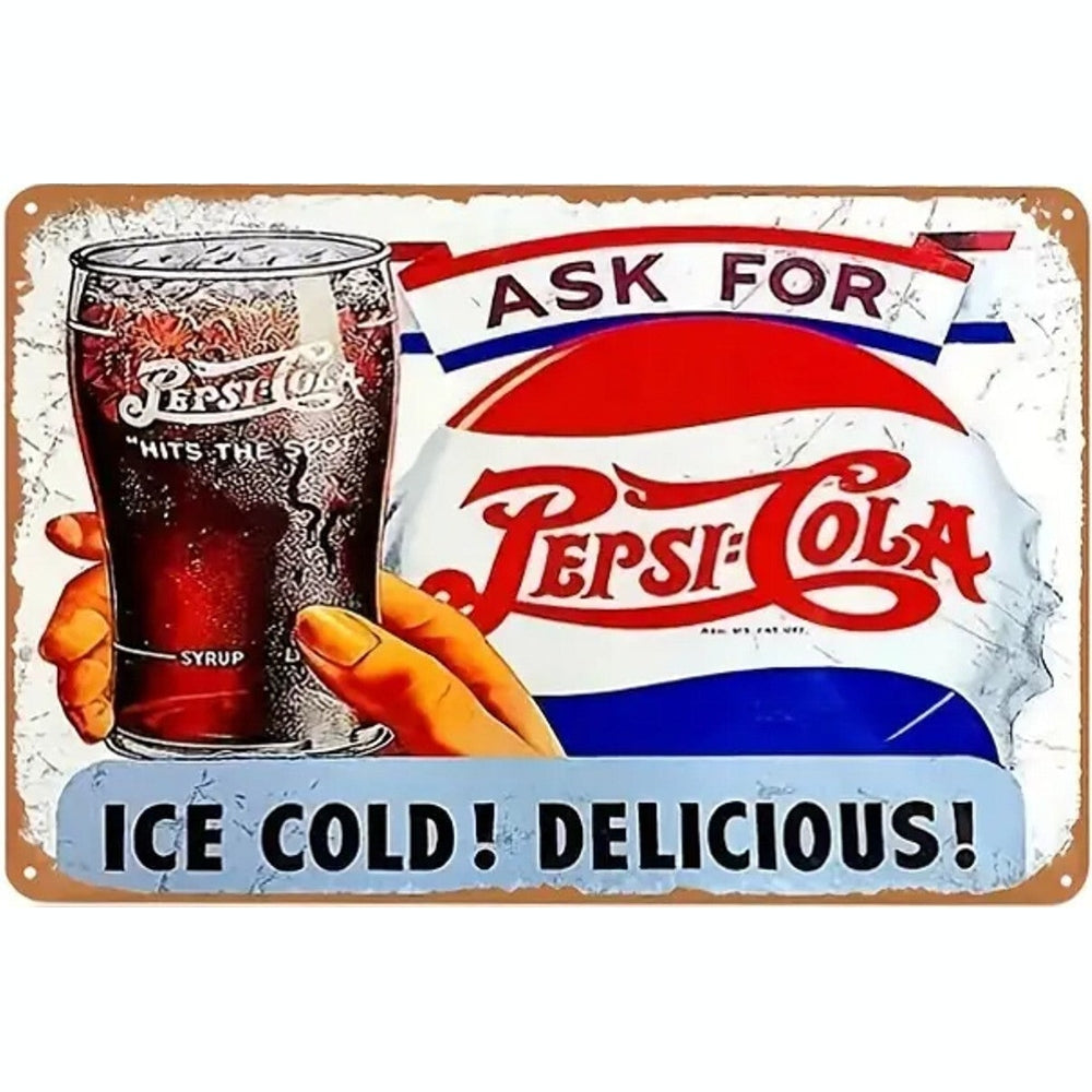 Ask For Ice Cold Pepsi-Cola Vintage Novelty Metal Sign 12" x 8" Wall Art Home & Garden:Home Décor:Plaques & Signs Style Your Walls