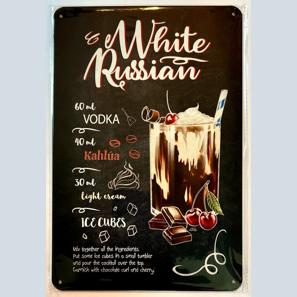 White Russian Cocktail and Drink Mix Recipe Collection 12" x 8" Wall Art Home & Garden:Home Décor:Plaques & Signs Style Your Walls