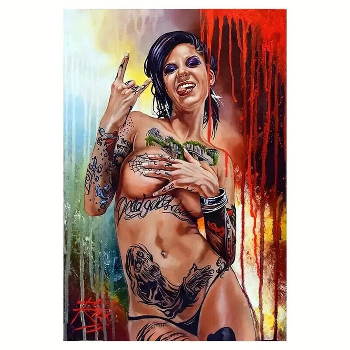Contemporary Art Nude Tattooed Lady Canvas Print 16 in x 24 in Wall Art Home & Garden:Home Décor:Posters & Prints Style Your Walls