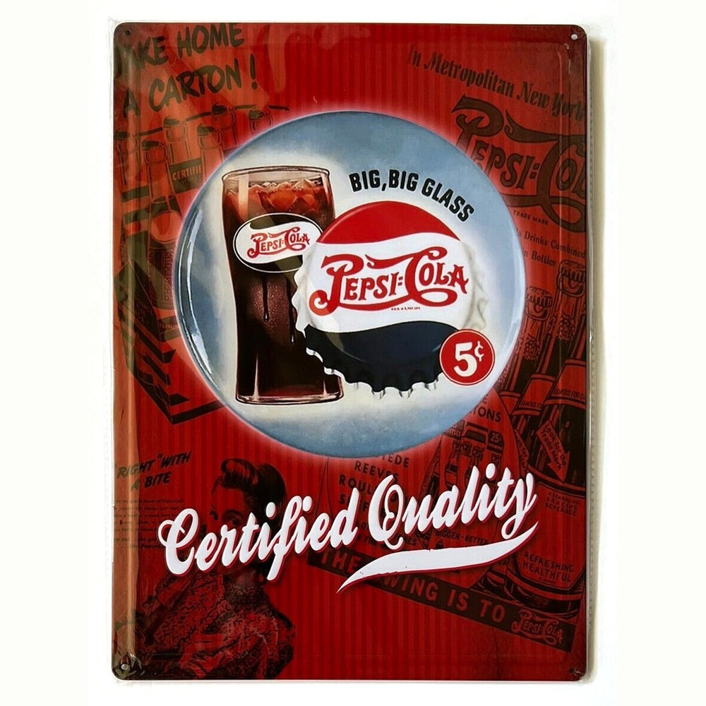 Pepsi-Cola Certified Quality 5 Cents Novelty Hem Wrapped Embossed Sign 17" x 12" Sports Decor Style Your Walls