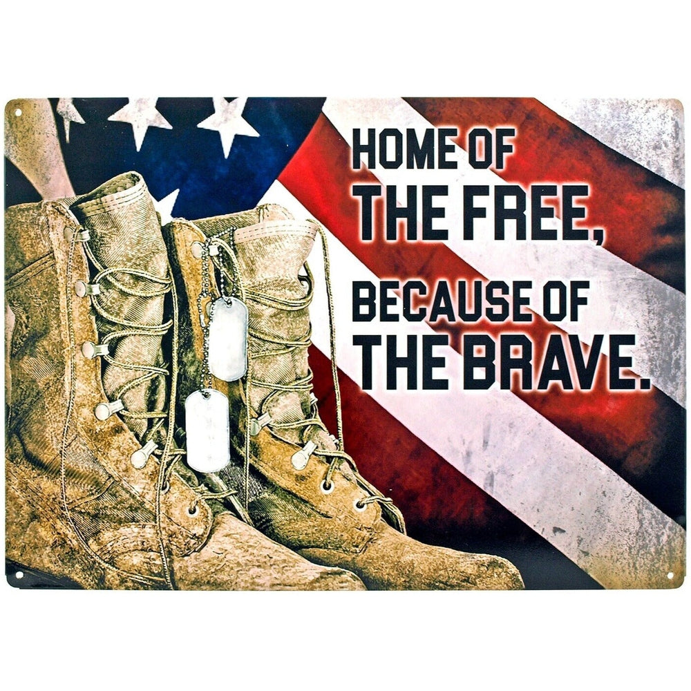 Home Of The Free Because Of The Brave Novelty Metal Sign 16" x 12.5" Home & Garden:Home Décor:Plaques & Signs Style Your Walls