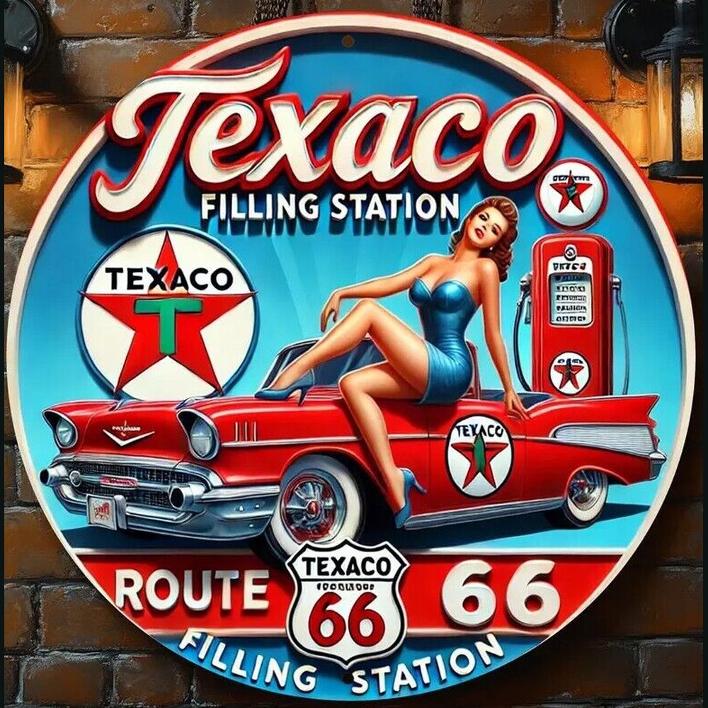 Texaco Filling Station Route 66 Novelty Round 8" Metal Sign NEW! Home & Garden:Home Décor:Plaques & Signs Style Your Walls