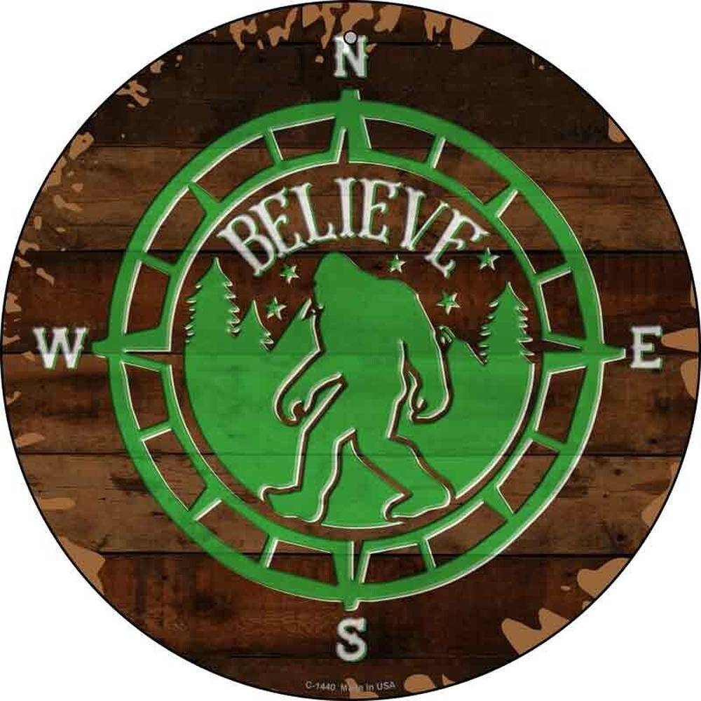 Sasquatch Compass Believe Novelty Metal Circular Sign Home & Garden:Home Décor:Plaques & Signs Style Your Walls