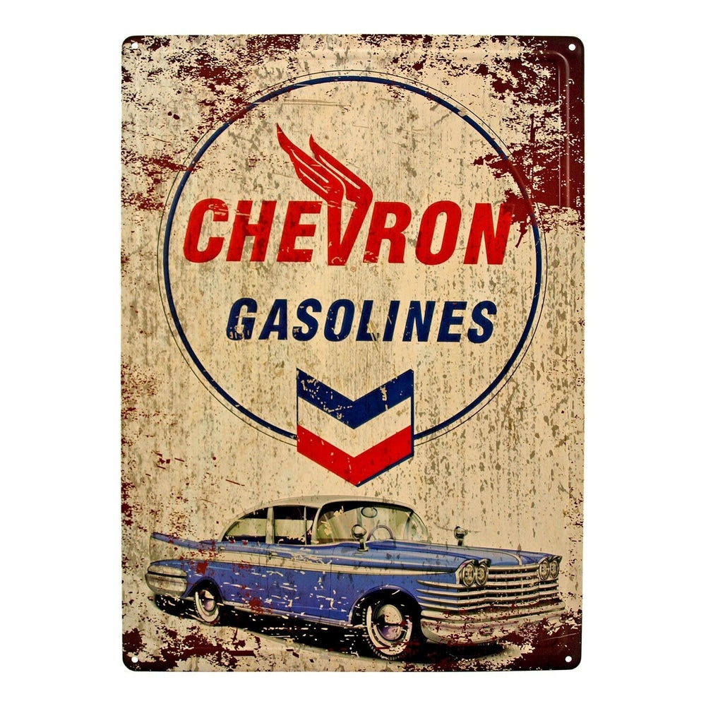 Chevron Gasolines Novelty Hem Wrapped Embossed Sign 17" x 12" Home & Garden:Home Décor:Plaques & Signs Style Your Walls