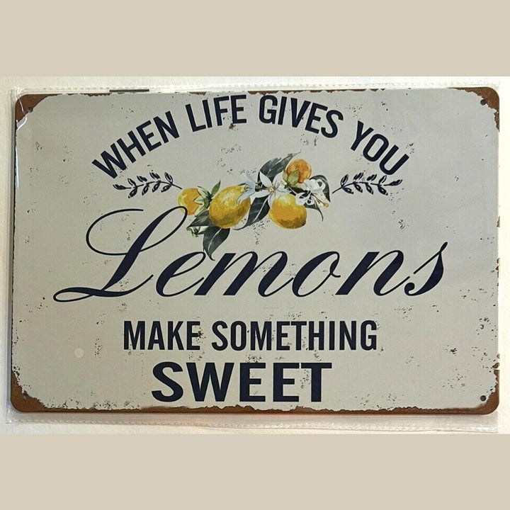 When Life Gives You Lemons Make Something Sweet 8" x 12" Novelty Metal Sign Home & Garden:Home Décor:Plaques & Signs Style Your Walls