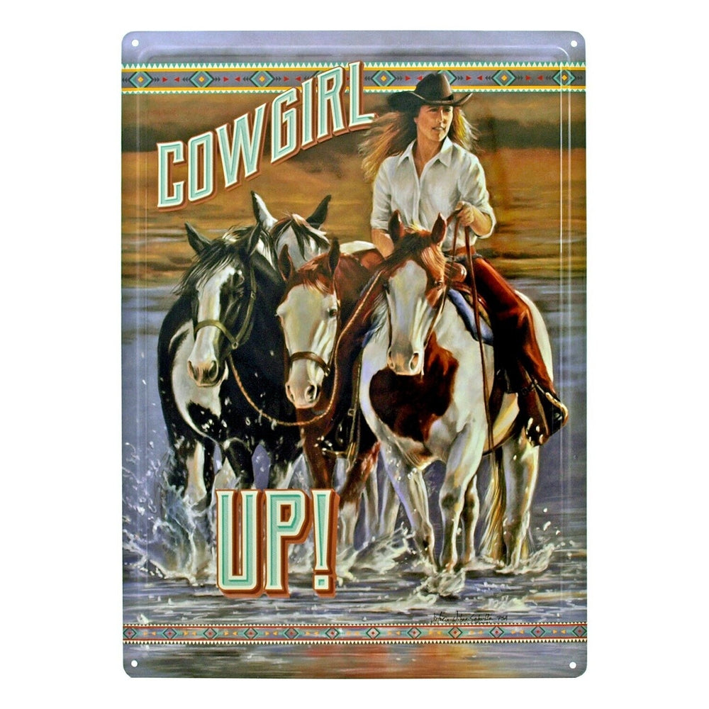Cowgirl Up Novelty Hem Wrapped Embossed Sign 17" x 12" Home & Garden:Home Décor:Plaques & Signs Style Your Walls