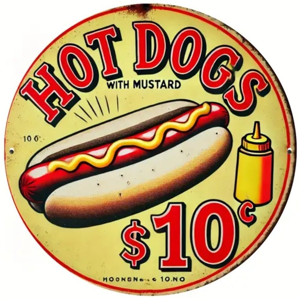 Hot Dogs With Mustard 10 Cents Novelty Round 8" Metal Sign NEW! Home & Garden:Home Décor:Plaques & Signs Style Your Walls