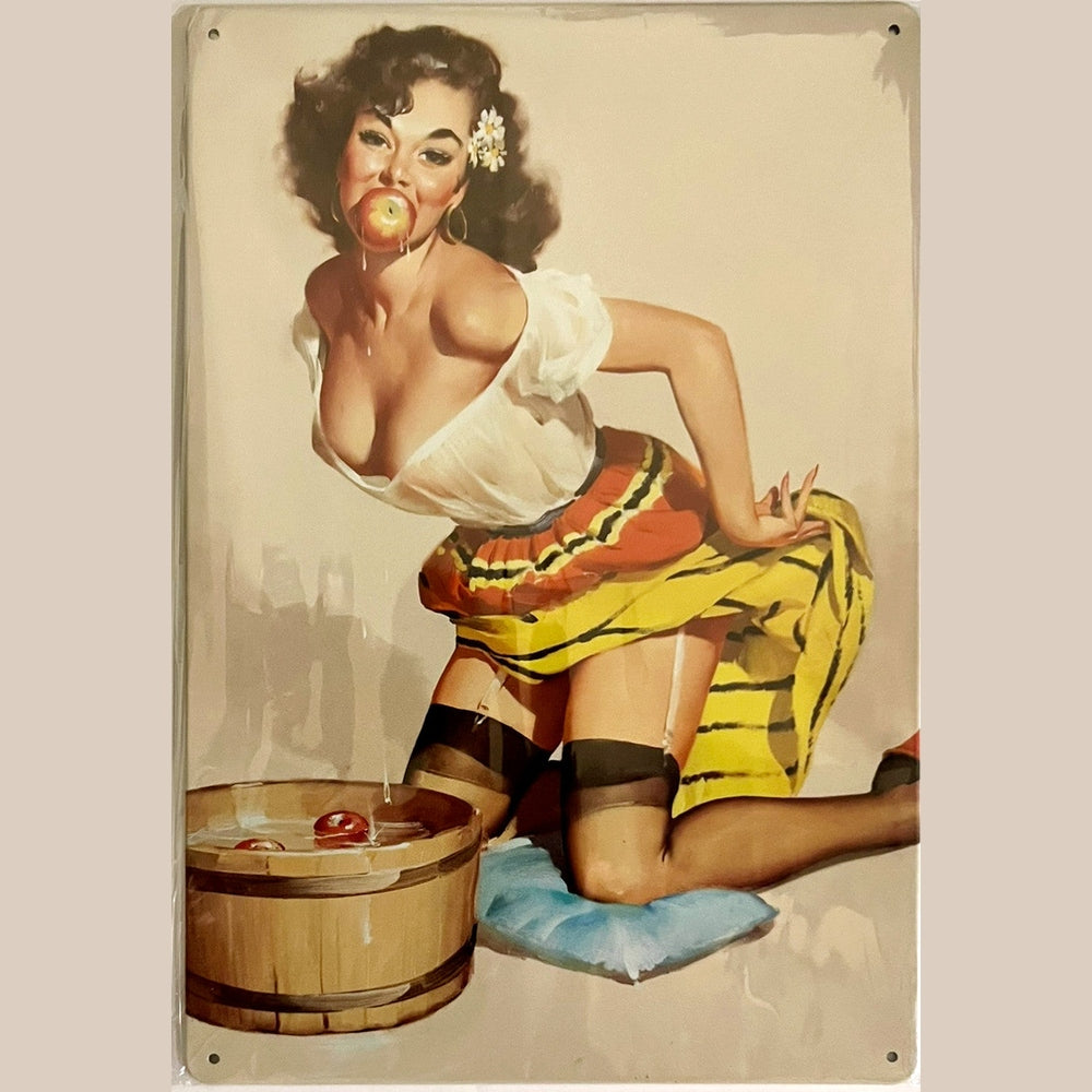 Classic Bobbing For Apples Pinup Girl Novelty Metal Sign 12" x 8" Wall Art Home & Garden:Home Décor:Plaques & Signs Style Your Walls
