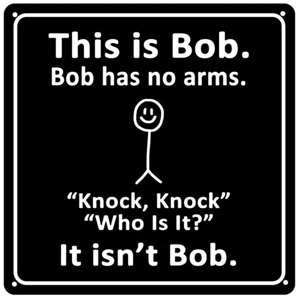 This is Bob. Bob Has No Arms. Humorous Metal Sign 8" x 8" Wall Art Home & Garden:Home Décor:Plaques & Signs Style Your Walls