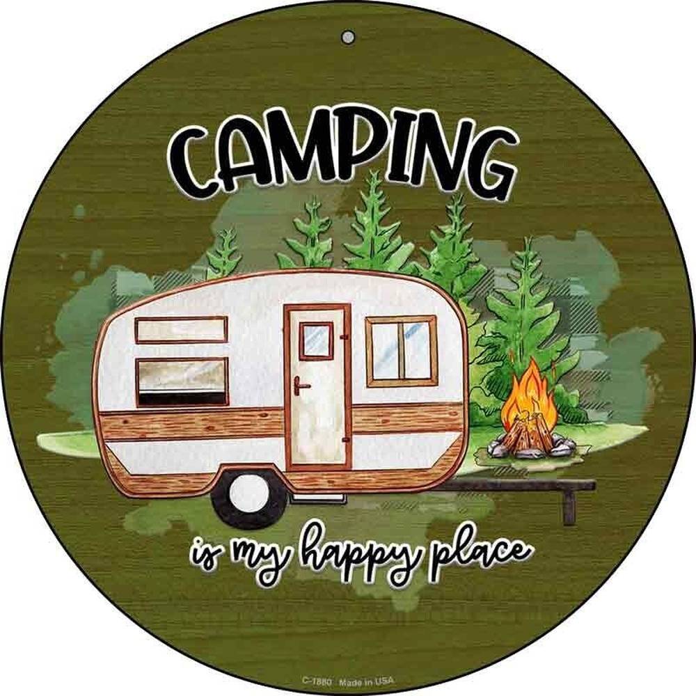 Camping Is My Happy Place Novelty 8" Metal Circular Sign NEW! Home & Garden:Home Décor:Plaques & Signs Style Your Walls