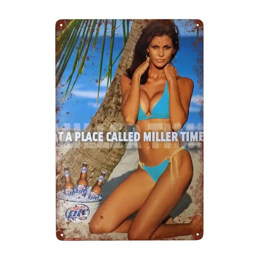 Miller Time Bikini Model Novelty Metal Tin Sign For Cafes, Bars, Pubs, Man Caves Home & Garden:Home Décor:Plaques & Signs Style Your Walls
