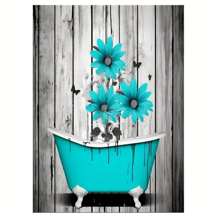 Vibrant Beautiful Blue Flowers In A Bathtub Canvas Print Framed 12" x 16" NEW! Home & Garden:Home Décor:Posters & Prints Style Your Walls
