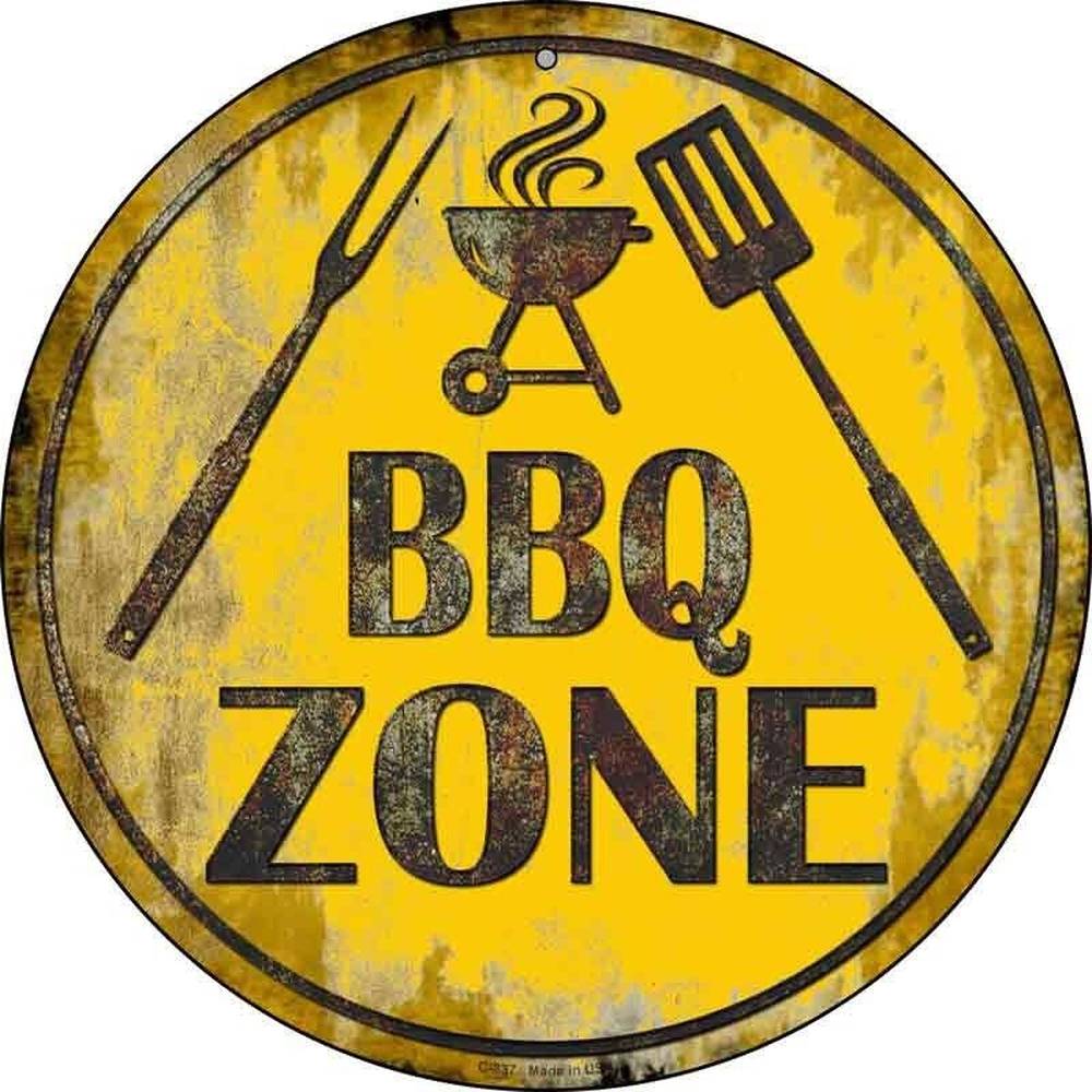 BBQ Zone 12" Novelty Metal Circular Sign Home & Garden:Home Décor:Plaques & Signs Style Your Walls