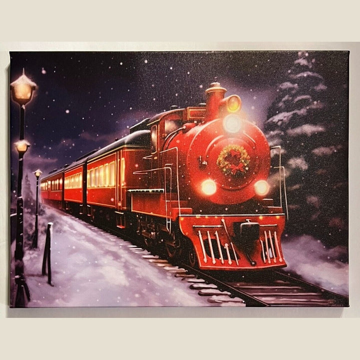 Scenic Vibrant Red Christmas Holiday Train 11.8" x 15.7" Framed Canvas Wall Art Home & Garden:Home Décor:Posters & Prints Style Your Walls