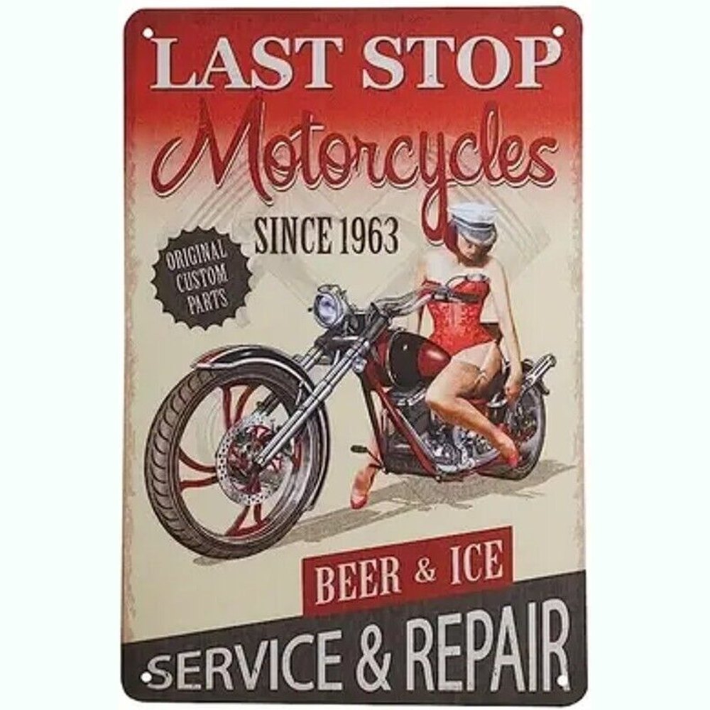 Last Stop Motorcycles Since 1963 Vintage Novelty Metal Sign 12" x 8" Wall Art Home & Garden:Home Décor:Plaques & Signs Style Your Walls