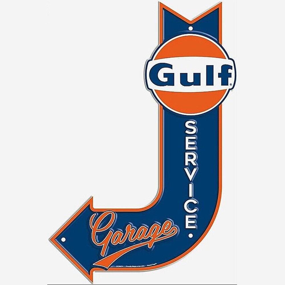 Gulf Service Garage Bent Arrow Die Cut Embossed Licensed Metal 11.5 x 17.5 Sign Home & Garden:Home Décor:Plaques & Signs Style Your Walls