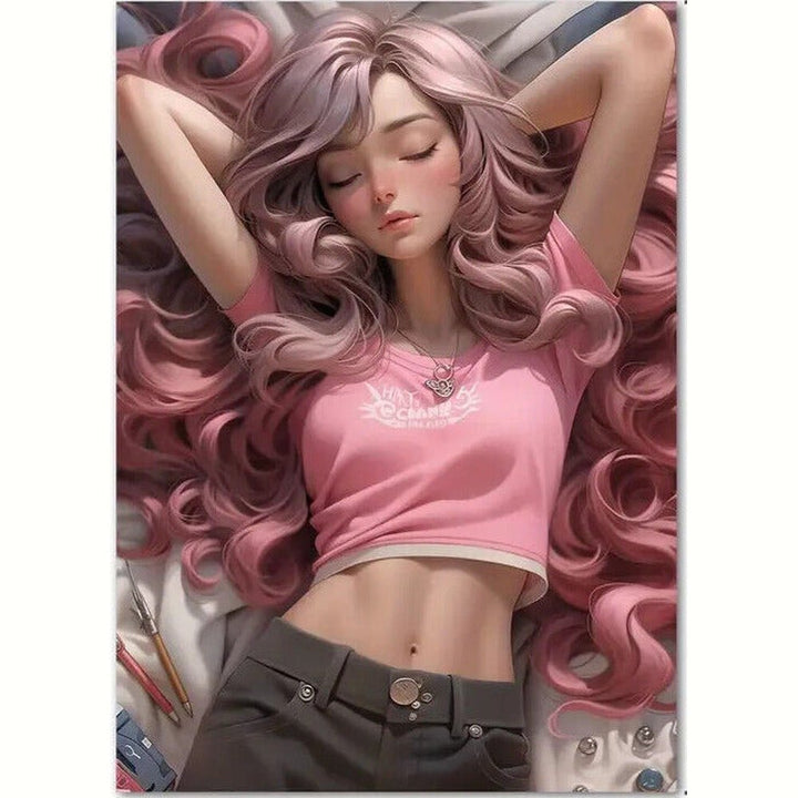 Pink Hair Anime Girl Relaxing Artistic Canvas Print 12" X 16" Art:Art Prints Style Your Walls