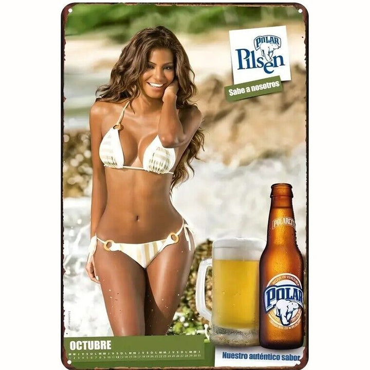 Polar Pilsner Beer Bikini Model Vintage Novelty Metal Sign 8" x 12" Home & Garden:Home Décor:Plaques & Signs Style Your Walls