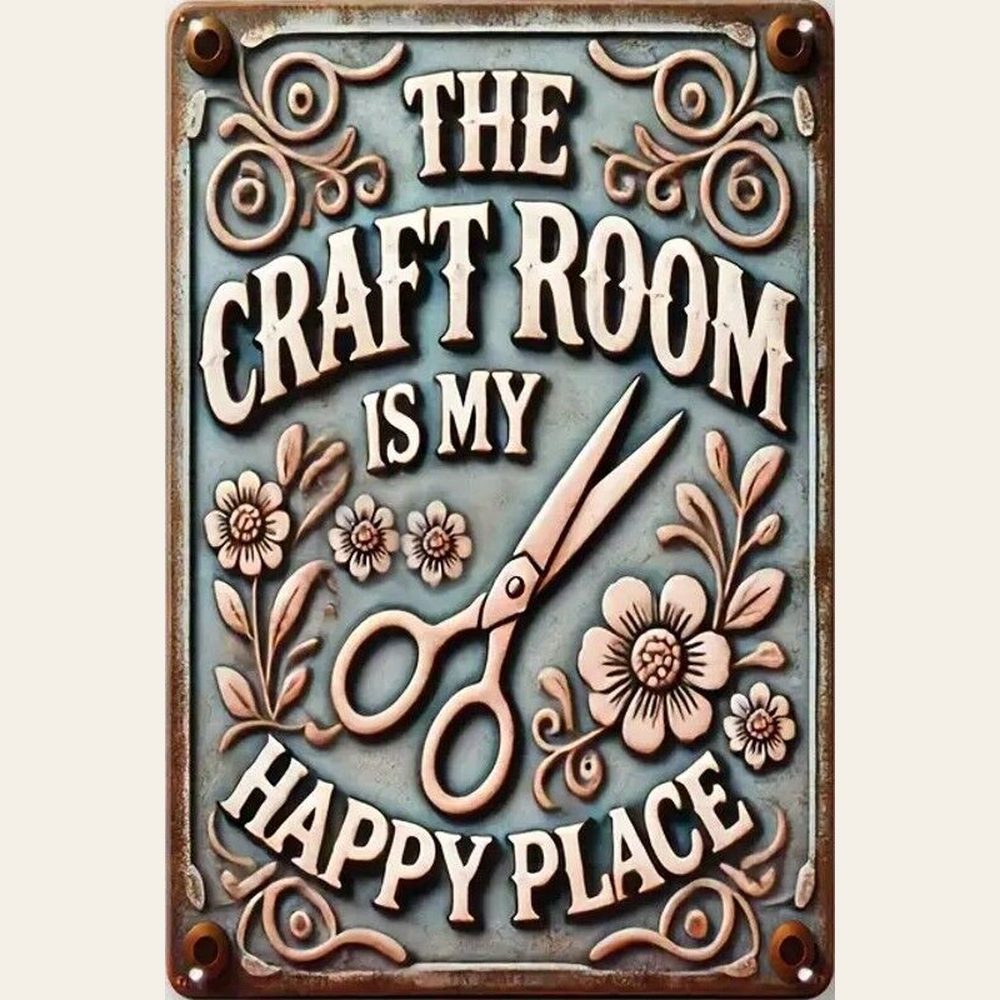 The Craft Room Is My Happy Place Vintage Novelty Metal Sign 12" x 8" Wall Art Home & Garden:Home Décor:Plaques & Signs Style Your Walls