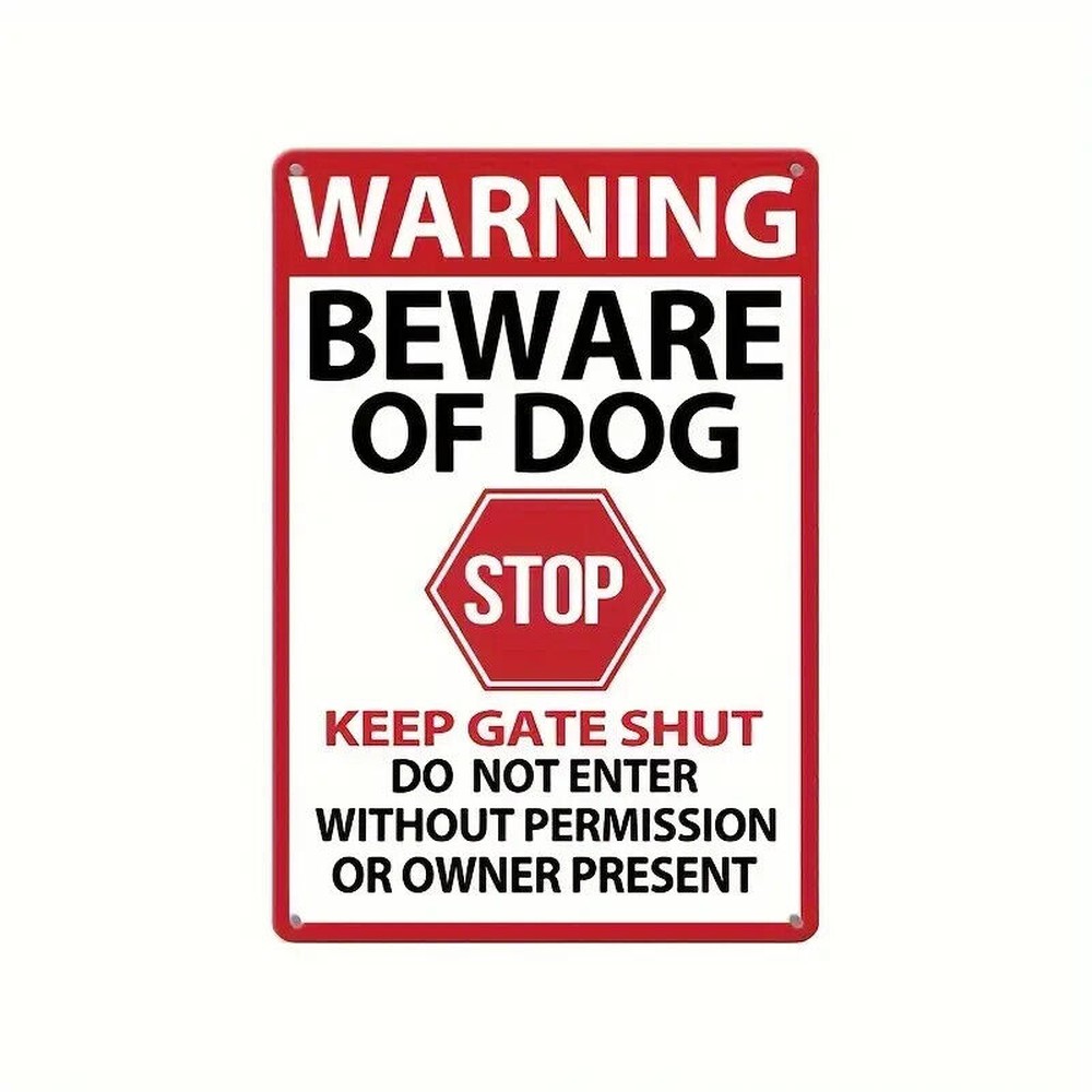 Warning Beware Of Dog Stop Keep Gate Shut Metal Sign 12" x 8" Wall Art Home & Garden:Home Décor:Plaques & Signs Style Your Walls