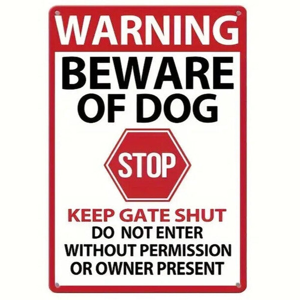 Warning Beware Of Dog Stop Keep Gate Shut Metal Sign 12" x 8" Wall Art Home & Garden:Home Décor:Plaques & Signs Style Your Walls