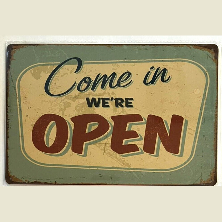 Come In We're Open 8" x 12" Vintage Novelty Metal Sign Home & Garden:Home Décor:Plaques & Signs Style Your Walls