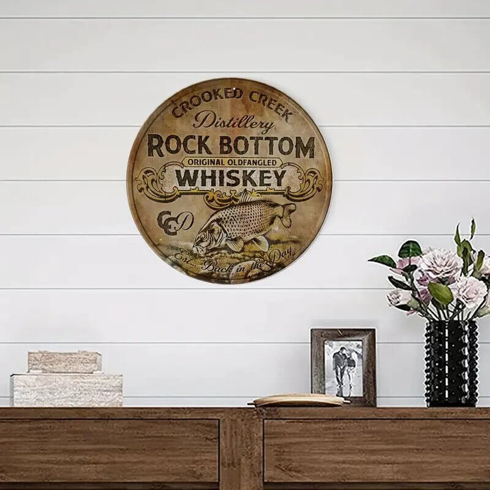 Rock Bottom Whiskey Vintage Style Novelty 12" Round Metal Sign NEW! Home & Garden:Home Décor:Plaques & Signs Style Your Walls