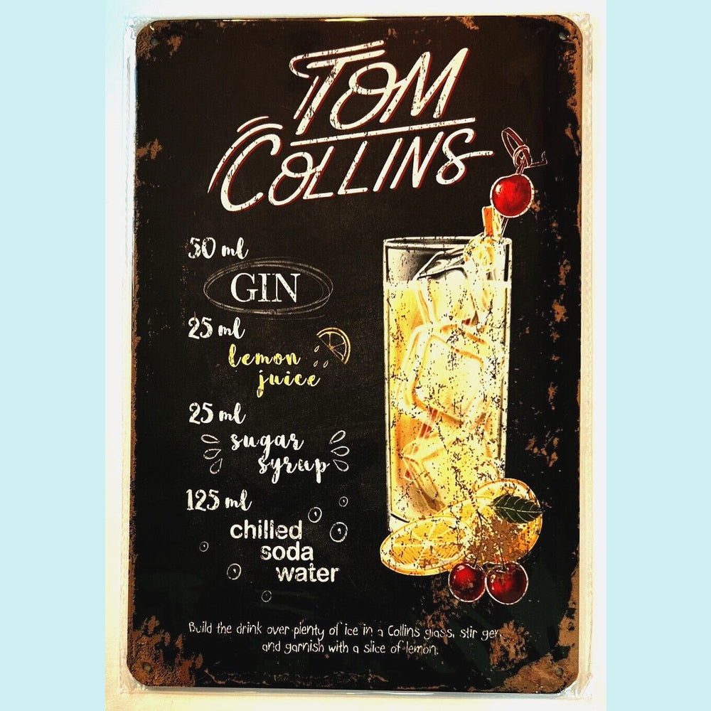Tom Collins Cocktail and Drink Mix Recipe Collection 12" x 8" Wall Art Home & Garden:Home Décor:Plaques & Signs Style Your Walls