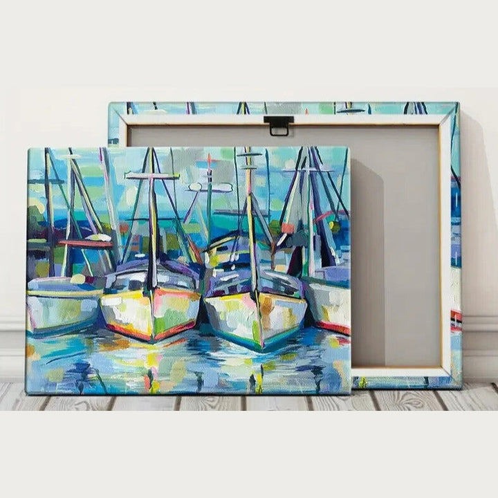 Boats In The Harbor Nautical Artistic Canvas Print Framed 12" x 16" Wall Art Home & Garden:Home Décor:Posters & Prints Style Your Walls