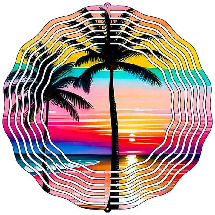 10" Metal Brilliant Sunset & Palm Trees Wind Spinner 360 swivel hook Yard Decor Home & Garden:Yard, Garden & Outdoor Living:Décor:Windmills & Wind Spinners Style Your Walls