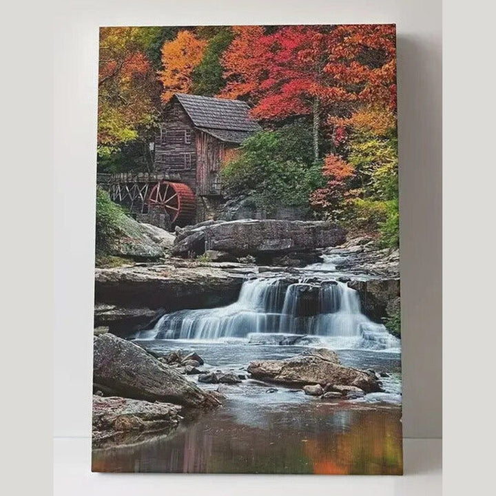 Waterfall Landscape With Water Wheel Canvas Print Framed 16" x 24" Wall Art Home & Garden:Home Décor:Posters & Prints Style Your Walls