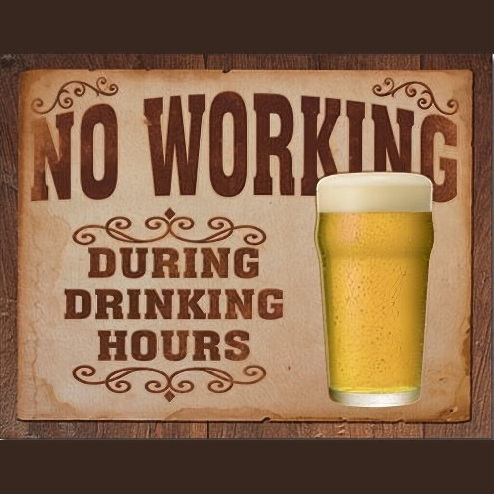No Working During Drinking Hours Novelty Metal Sign 12.5" x 16" Home & Garden:Home Décor:Plaques & Signs Style Your Walls