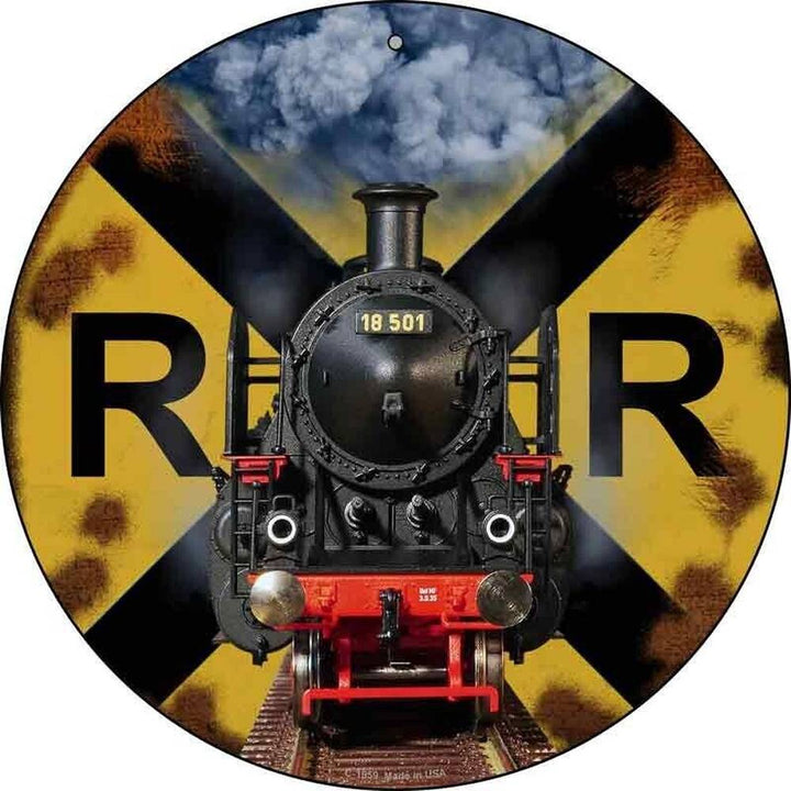 Rustic Railroad Vintage Novelty 8" Metal Circular Sign With Locomotive NEW! Home & Garden:Home Décor:Plaques & Signs Style Your Walls