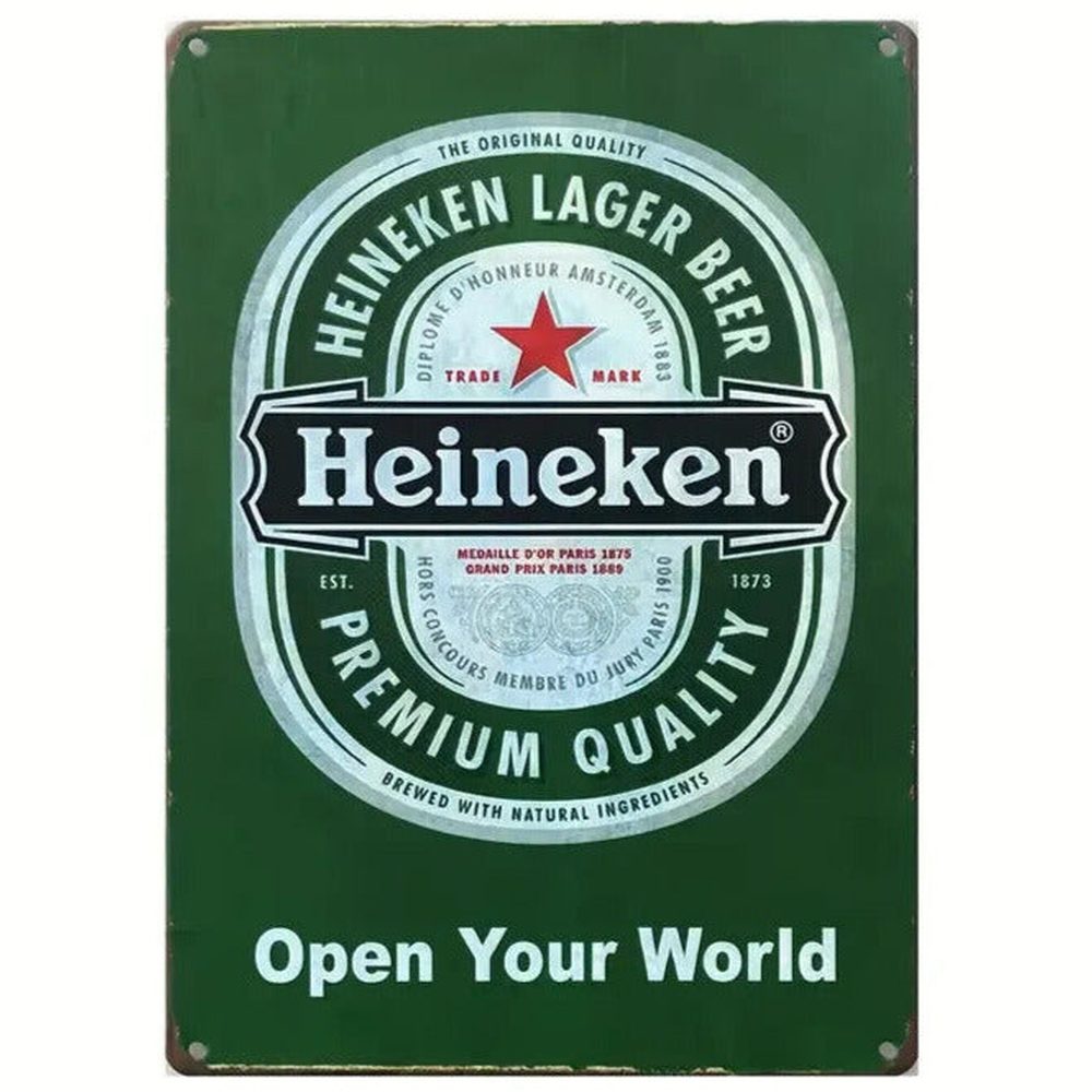 Heineken Beer Open Your World Vintage Novelty Metal Sign 12" x 8" Wall Art Home & Garden:Home Décor:Plaques & Signs Style Your Walls