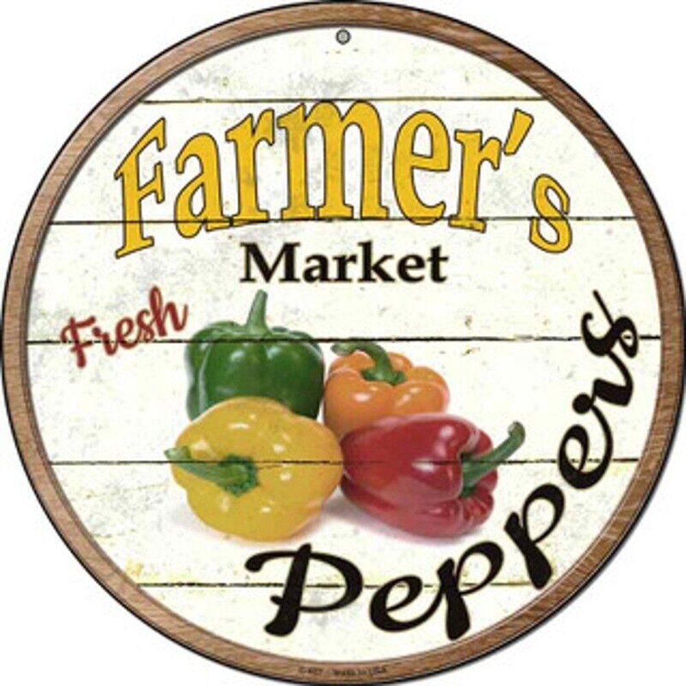 Farmer's Market Fresh Peppers Novelty 8" Metal Circular Sign NEW! Home & Garden:Home Décor:Plaques & Signs Style Your Walls